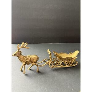 Vintage The Bombay Company Reindeer With Sleigh Brass tone Decorative Figurine